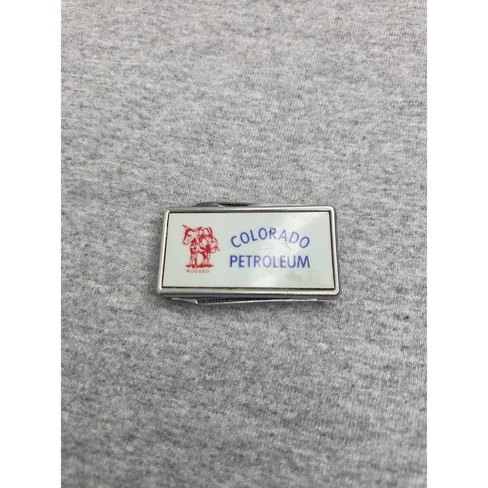Vintage Colorado Petroleum Advertising Belt Buckle Pocket Knife Oil Gas Antique